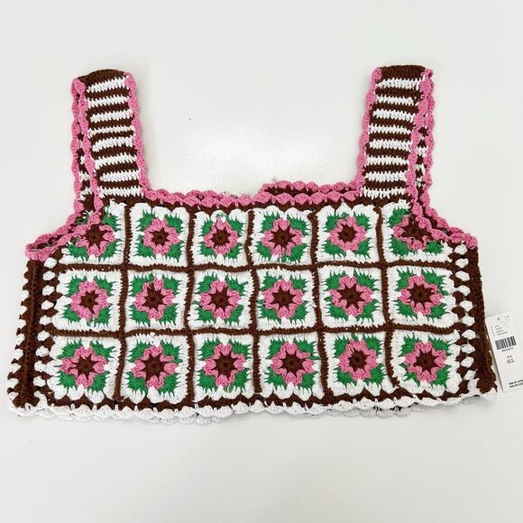 Maeve Womens Multicolor Granny Square Crochet Floral Tank Vest One Size NWT - Picture 2 of 7